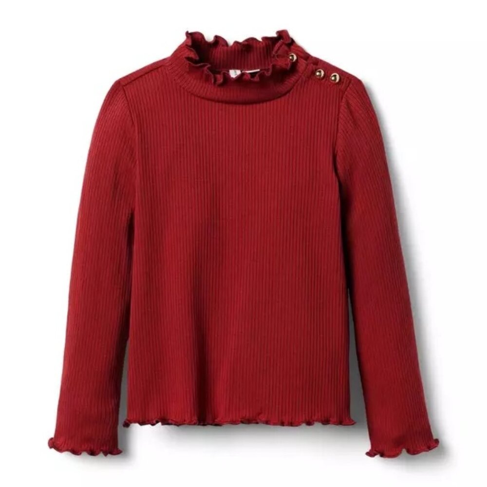 Janie and Jack Girls Ribbed Ruffle Trim Turtleneck Sweater Size 4